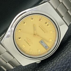Vintage 1973 Citizen Automatic Mens Silver Watch W/daydate & Gold accents